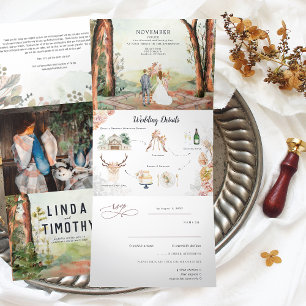 Invitation Trois Volets Forêt rustique d'automne   Mariage Bohème