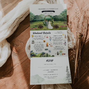 Invitation Trois Volets Forêt Rustique   Mariage illustré
