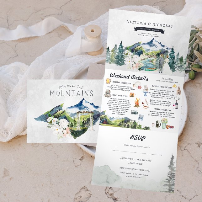 Invitation Trois Volets Forêt Rustique | Mariage illustré (Créateur téléchargé)