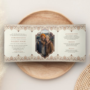 Invitation Trois Volets Frontière Ikat tout en un Anand Karaj Sikh Mariage
