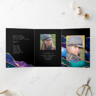 Invitation Trois Volets Galaxy Agate Quinceañera Photo