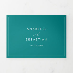 Invitation Trois Volets Géométrique Idyllique Calligraphie Mariage Turquoi