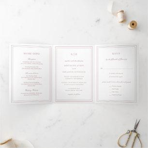 Invitation Trois Volets Gertrude Dusty Rose Classique Mariage élégant