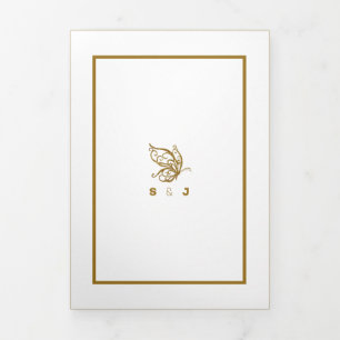 Invitation Trois Volets Gold Butterfly, White & Gold Mariage Suite