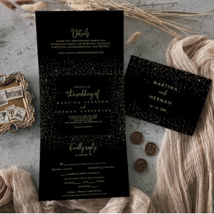 Invitation Trois Volets Gold Confetti Calligraphie Mariage de script
