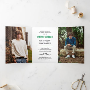 Invitation Trois Volets Green Bold & Modern Photo Graduation