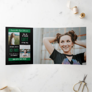 Invitation Trois Volets Green Modern Block 5-Photo Graduation