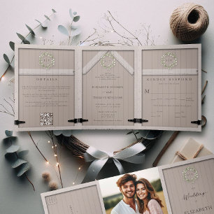 Invitation Trois Volets Grotte rustique Bois Eucalyptus Crest Élégant Mari