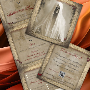 Invitation Trois Volets Haunted Déplaisant Ghost QR Code Halloween