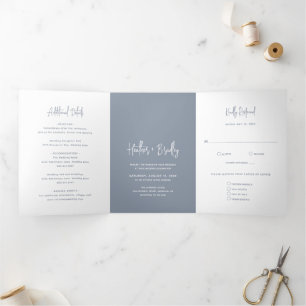 Invitation Trois Volets Heather Elegant Dusty Blue Minimal Mariage moderne