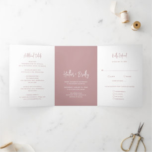 Invitation Trois Volets Heather Elegant Dusty Rose Minimal moderne Mariage