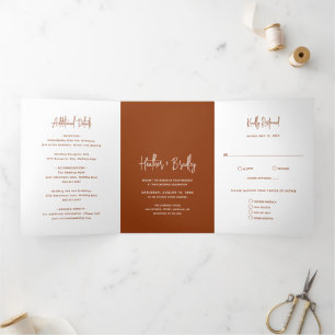 Invitation Trois Volets Heather Elegant Terracotta Minimal Mariage moderne