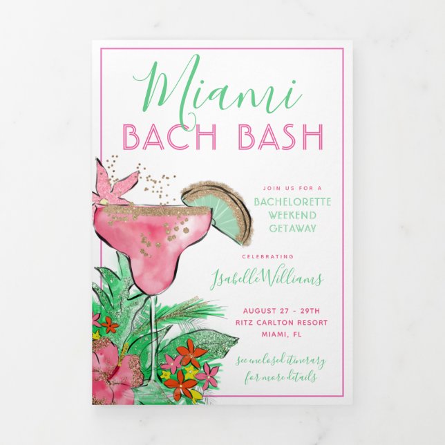 Invitation Trois Volets Itinéraire de la Bachelorette de Miami Beach (Page de couverture)