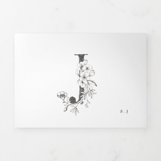 Invitation Trois Volets 'J' Monogramme Beau Mariage floral croisé (Page de couverture)