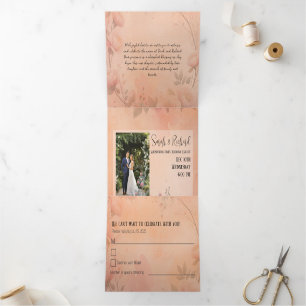 Invitation Trois Volets Jardin de Conte de Fées Mariage Rose Poudrée Étinc