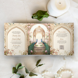 Invitation Trois Volets Jardin Floral Paons Palais Indien Mariage
