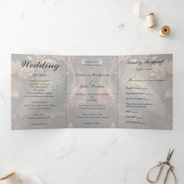 Invitation Trois Volets Joli Mariage (Intérieur)