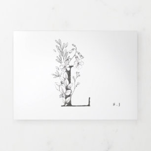Invitation Trois Volets 'L' Monogramme Beau Mariage floral croisé