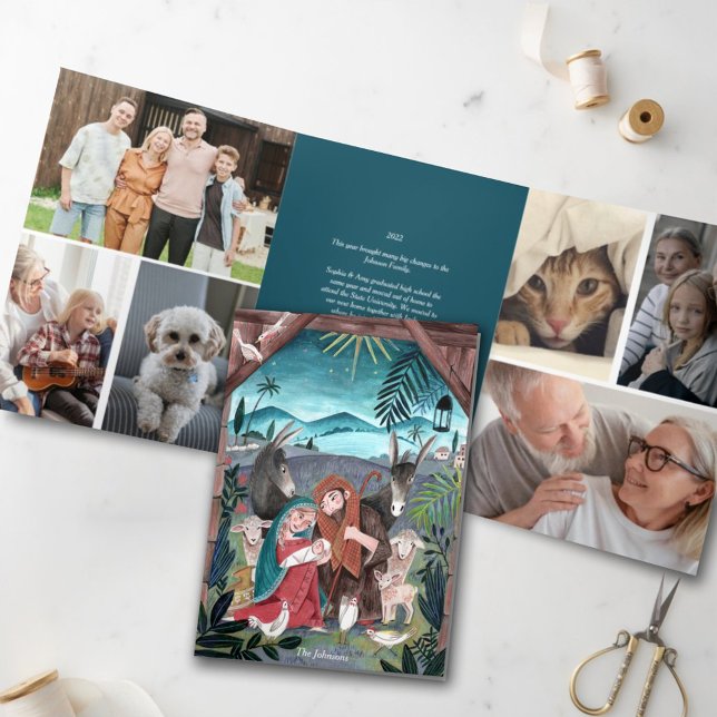 Invitation Trois Volets La crèche religieuse Carte photo de Noël (Créateur téléchargé)
