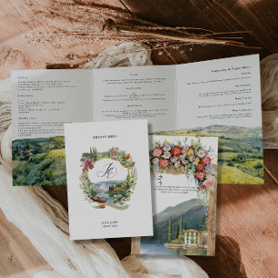 Invitation Trois Volets Lac de Côme Italie   Mariage Illustré