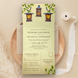 Invitation Trois Volets Lanternes rustiques Vintages en un seul Mariage
