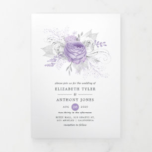 Invitation Trois Volets Lavande et Mariage floral argenté