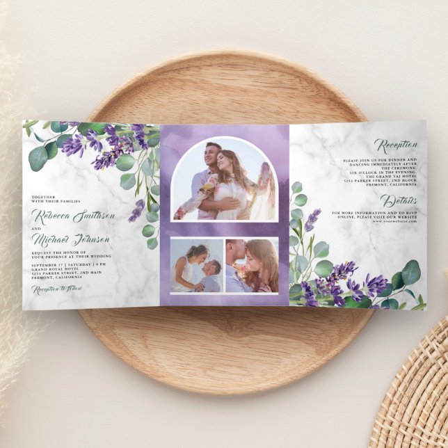 Invitation Trois Volets Lavande rustique et Mariage d'arc photo Eucalyptus (Créateur téléchargé)