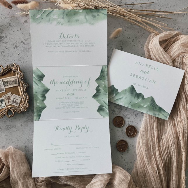 Invitation Trois Volets Le Mariage campagnard de la montagne verte (Créateur téléchargé)