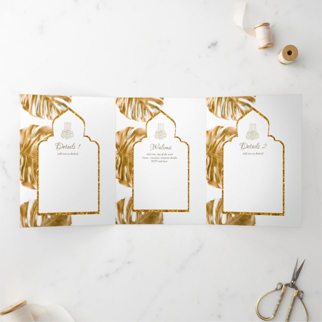 Invitation Trois Volets LeahG Gold White Islam Mariage invite (Intérieur)