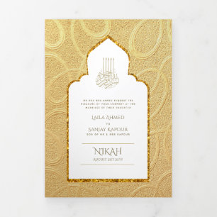 Invitation Trois Volets LeahG Gold White Islam Mariage invite
