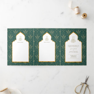 Invitation Trois Volets LeahG Green Gold Islam Mariage invite