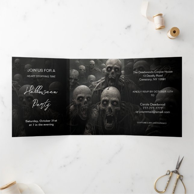 Invitation Trois Volets Les morts font monter le parti Halloween (Intérieur)
