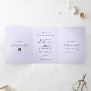 Invitation Trois Volets Lilac QR Code moderne Mariage élégant