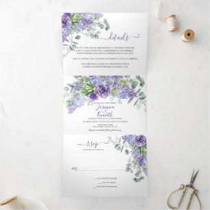 Invitation Trois Volets Lilacs rustiques, Succulents, Mariage d'eucalyptus