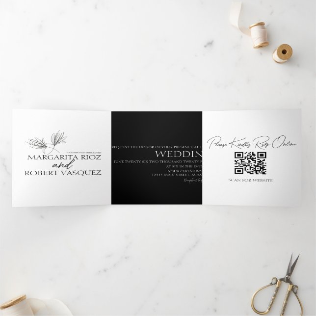 Invitation Trois Volets Lily Floral Mariage de script (Intérieur)