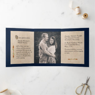 Invitation Trois Volets Livre d'antiquités Conte de fées Mariage Photo Tri
