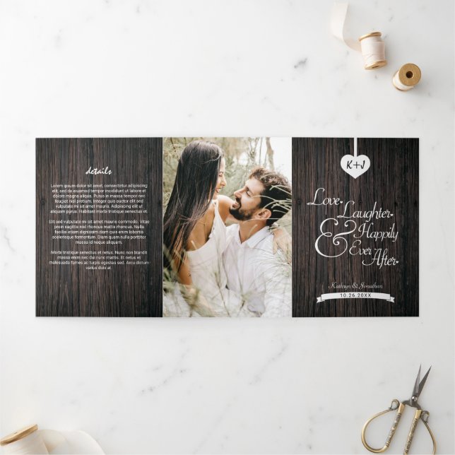 Invitation Trois Volets Love Laughter Happily Ever Après 2 Photo Mariage (Extérieur)
