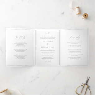 Invitation Trois Volets Lucy Grey Classique Mariage élégant