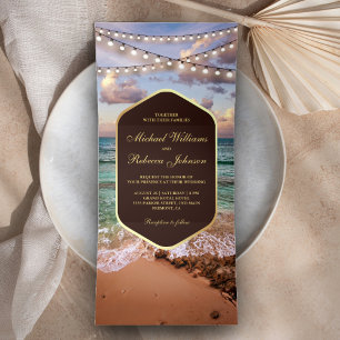 Invitation Trois Volets Lumières de corde de coucher de soleil de plage vi