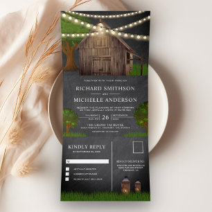 Invitation Trois Volets Lumières de corde de grange de ferme rustique Mari