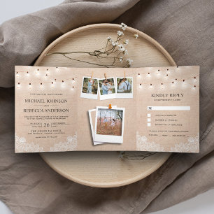 Invitation Trois Volets Lumières de corde en dentelle de toile de jute rus
