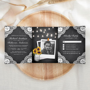 Invitation Trois Volets Lumières de mariage à cordon de dentelle de tablea