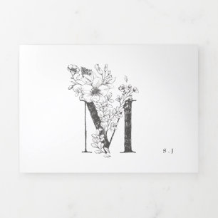 Invitation Trois Volets 'M' Monogramme Beau Mariage floral croisé