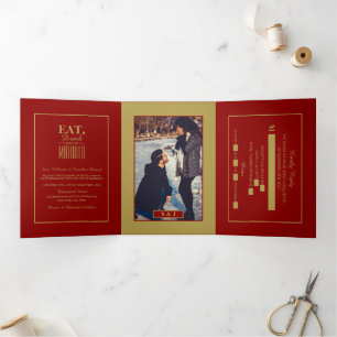 Invitation Trois Volets Mangez, buvez et soyez marié Suite Mariage rouge &