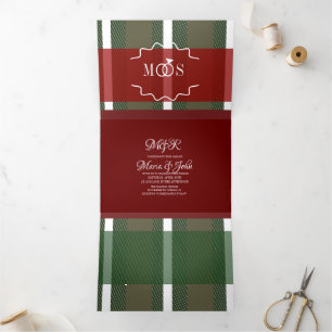 Invitation Trois Volets Mariage à logo de bague minimaliste à carreaux de 