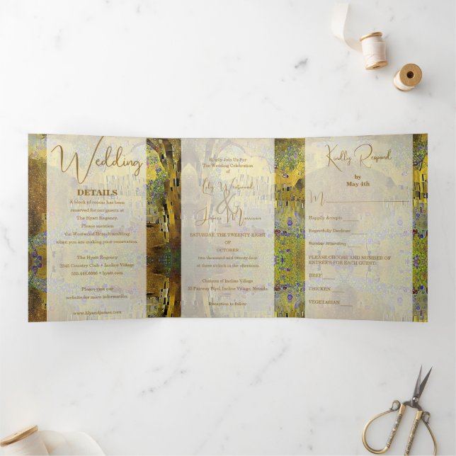 Invitation Trois Volets Mariage Abstrait Gold Leaf (Intérieur)