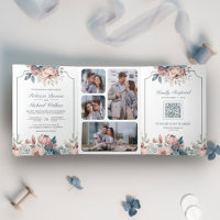 Mariage au code QR floral rose et bleu poussiéreux