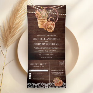 Invitation Trois Volets Mariage automnal de pumpkin Boho en bois de grange