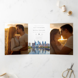 Invitation Trois Volets Mariage avec code QR de Philadelphie 3 photos
