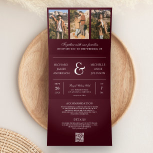 Invitation Trois Volets Mariage avec code QR et collage photo minimal de B